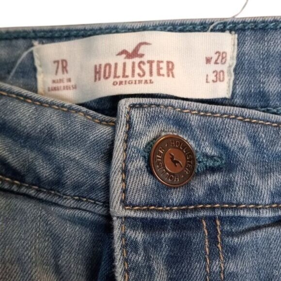 Hollister Size 7R 28x30 Jeans Womens High Rise Super Skinny Denim Blue Destroyed - Picture 2 of 11